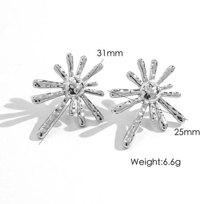 1 Pair IG Style Y2K Modern Style Sun Radial Asymmetrical 304 Stainless Steel 14K Gold Plated Ear Studs