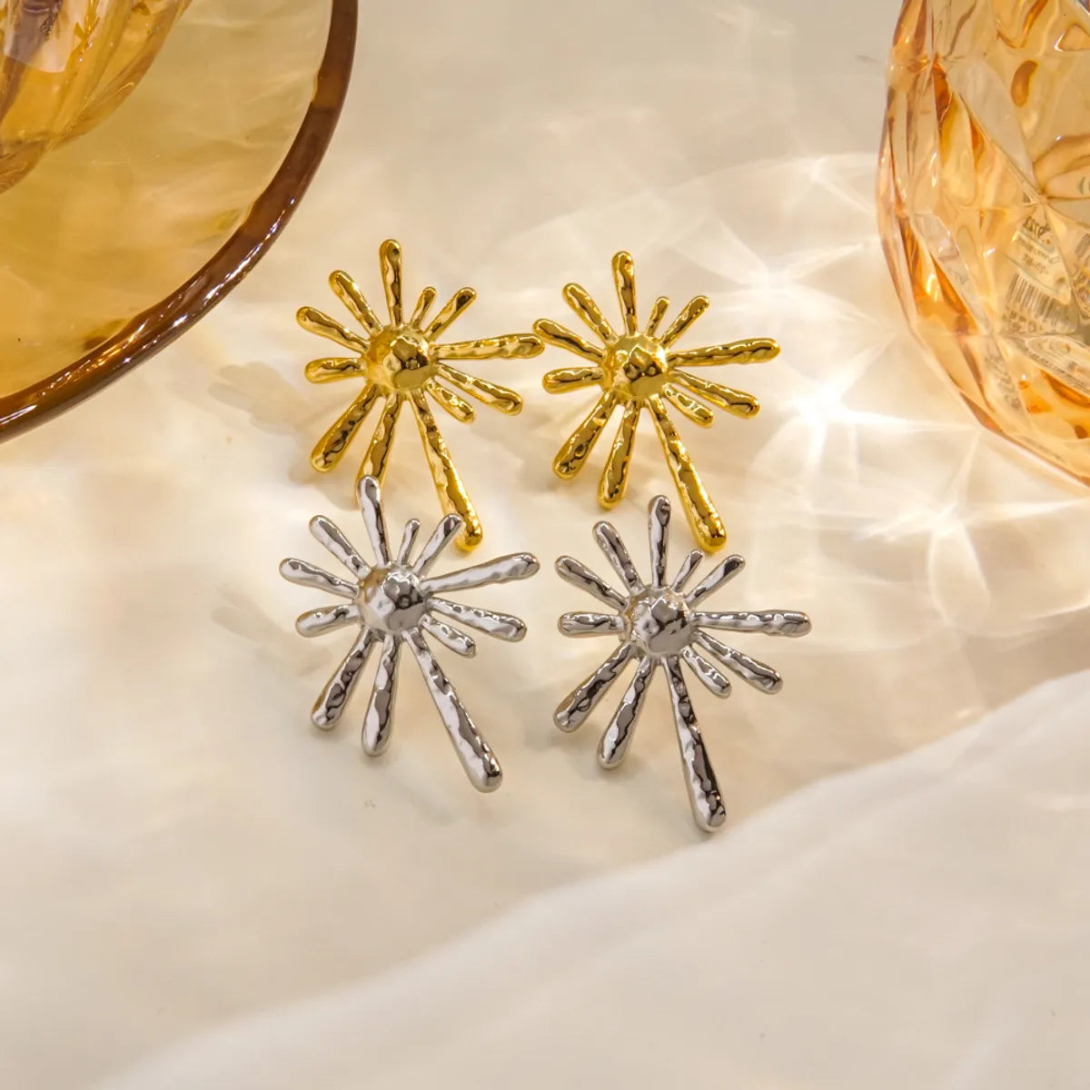 1 Pair IG Style Y2K Modern Style Sun Radial Asymmetrical 304 Stainless Steel 14K Gold Plated Ear Studs