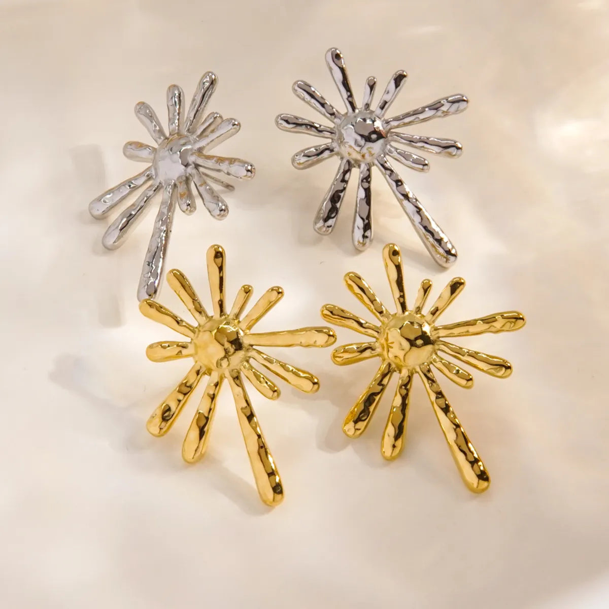 1 Pair IG Style Y2K Modern Style Sun Radial Asymmetrical 304 Stainless Steel 14K Gold Plated Ear Studs