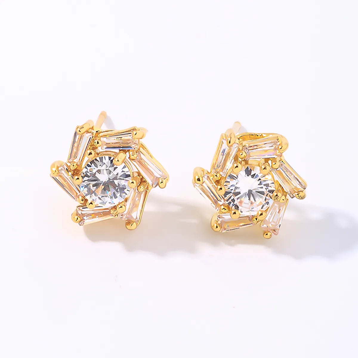 1 Pair Ig Style Y2k Simple Style Windmill Plating Inlay Copper Zircon Gold Plated Ear Studs