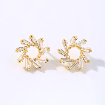 1 Pair Ig Style Y2k Simple Style Windmill Plating Inlay Copper Zircon Gold Plated Ear Studs