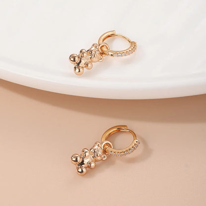 1 Pair Ins Style Animal Bear Copper Plating Inlay Zircon Gold Plated Drop Earrings