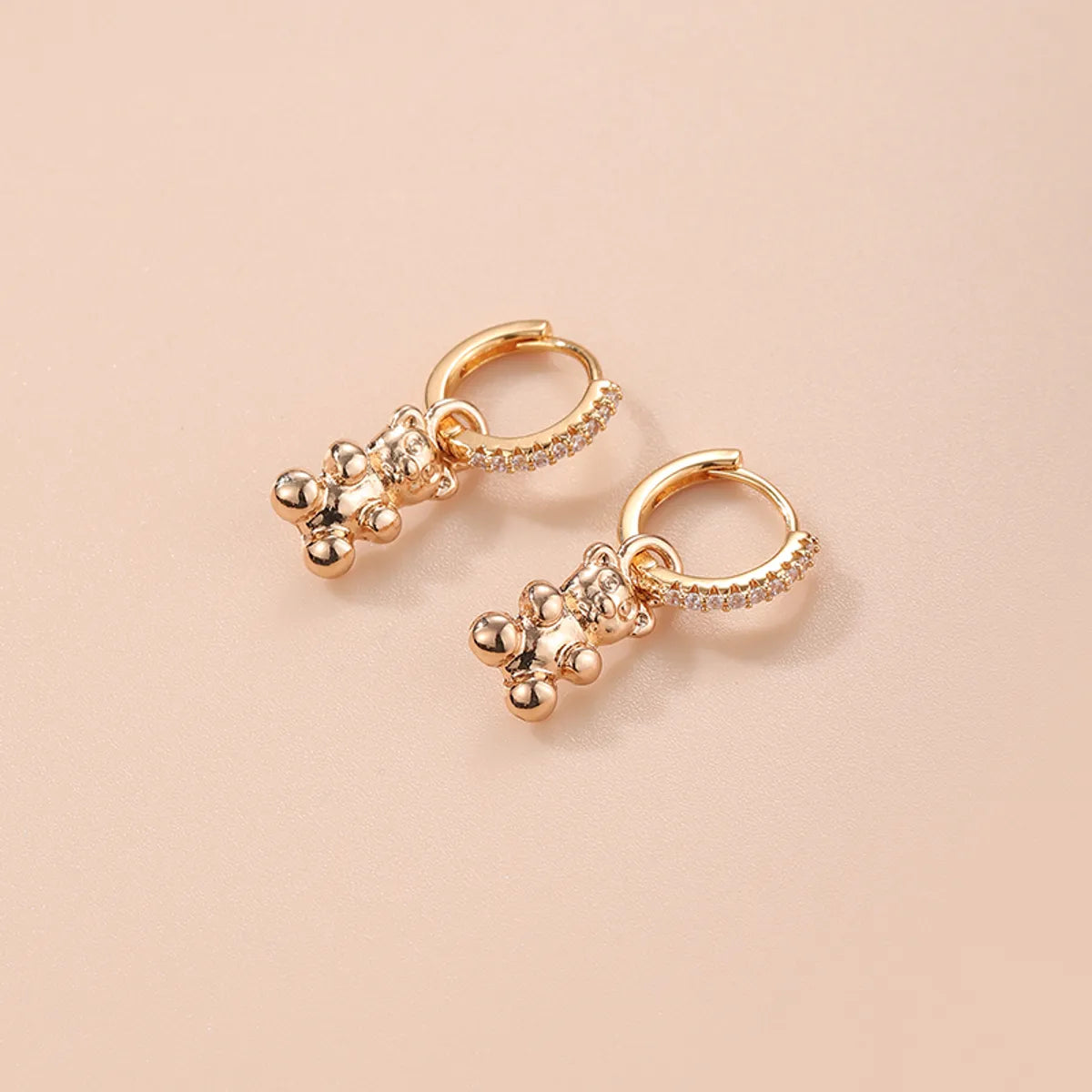 1 Pair Ins Style Animal Bear Copper Plating Inlay Zircon Gold Plated Drop Earrings