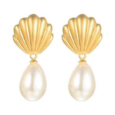 1 Pair Ins Style Baroque Style Scallop Stainless Steel Pearl Plating 18k Gold Plated Drop Earrings