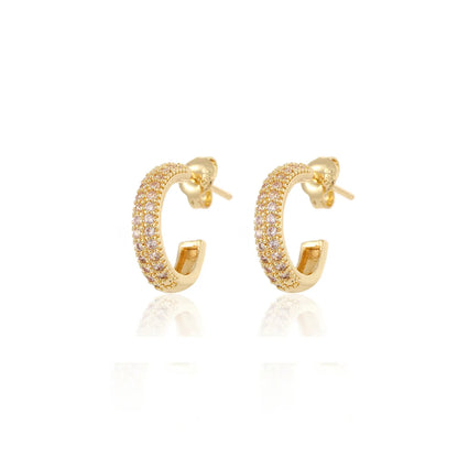 1 Pair Ins Style C Shape Plating Inlay Copper Zircon Gold Plated Ear Studs