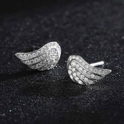 1 Pair Ins Style Fairy Style Korean Style Angel Wings Sterling Silver Plating Inlay Zircon Rhodium Plated Ear Studs