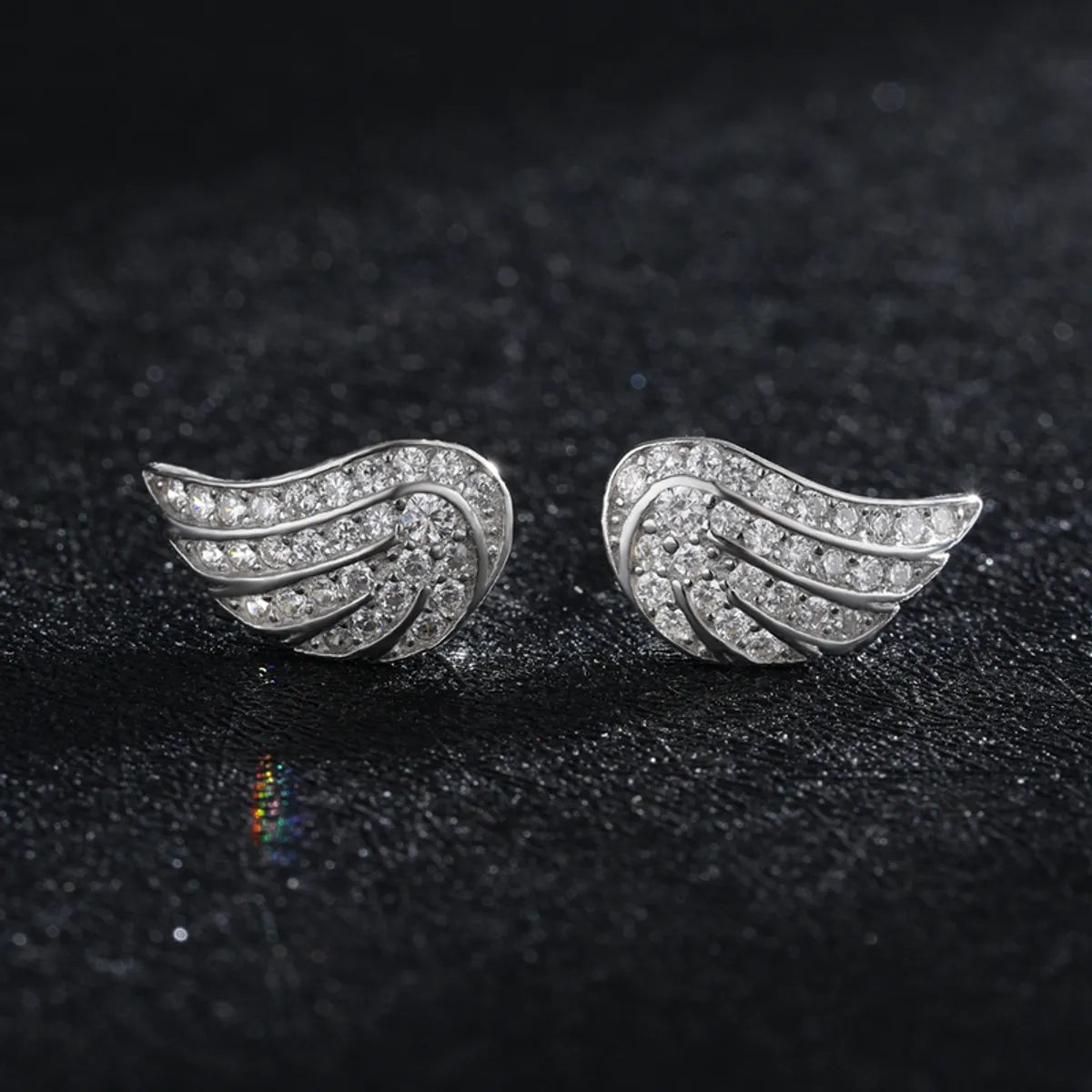 1 Pair Ins Style Fairy Style Korean Style Angel Wings Sterling Silver Plating Inlay Zircon Rhodium Plated Ear Studs