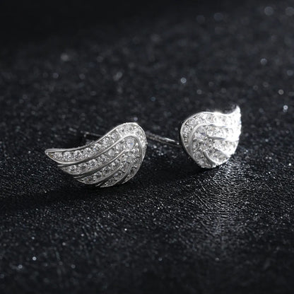 1 Pair Ins Style Fairy Style Korean Style Angel Wings Sterling Silver Plating Inlay Zircon Rhodium Plated Ear Studs