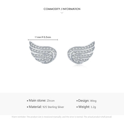 1 Pair Ins Style Fairy Style Korean Style Angel Wings Sterling Silver Plating Inlay Zircon Rhodium Plated Ear Studs