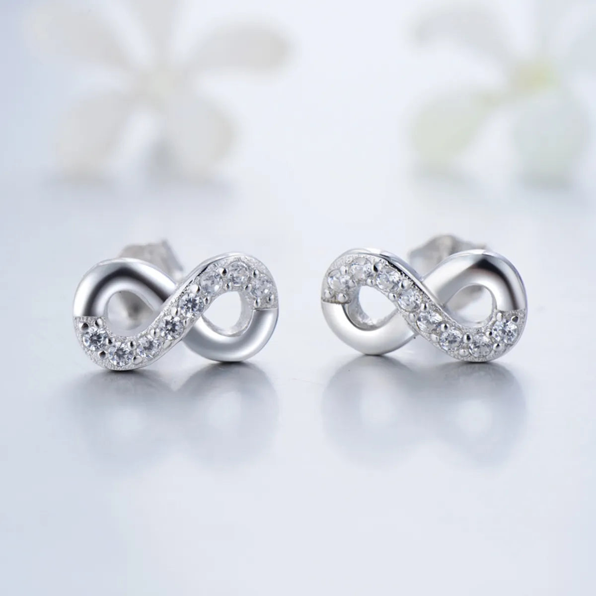 1 Pair Ins Style Fairy Style Korean Style Infinity Sterling Silver Plating Inlay Zircon Rhodium Plated Ear Studs