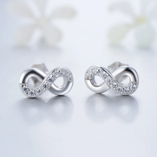 1 Pair Ins Style Fairy Style Korean Style Infinity Sterling Silver Plating Inlay Zircon Rhodium Plated Ear Studs