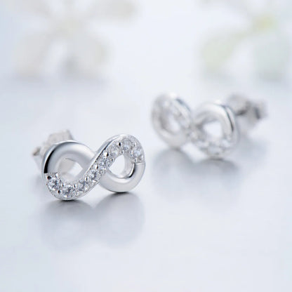 1 Pair Ins Style Fairy Style Korean Style Infinity Sterling Silver Plating Inlay Zircon Rhodium Plated Ear Studs