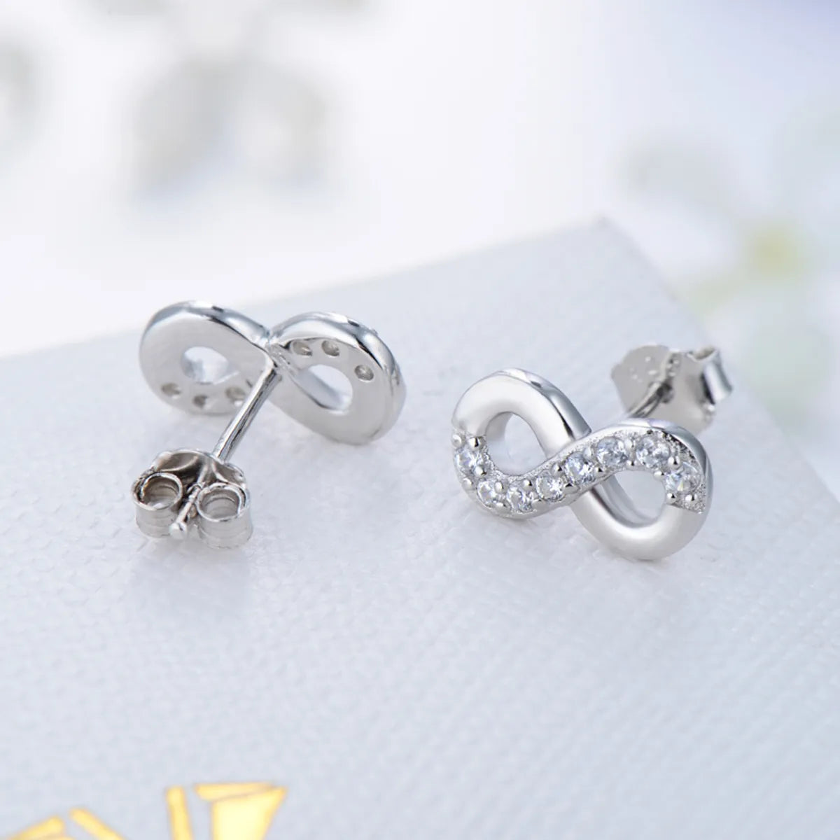 1 Pair Ins Style Fairy Style Korean Style Infinity Sterling Silver Plating Inlay Zircon Rhodium Plated Ear Studs