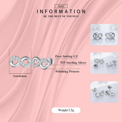 1 Pair Ins Style Fairy Style Korean Style Infinity Sterling Silver Plating Inlay Zircon Rhodium Plated Ear Studs