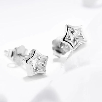 1 Pair Ins Style Fairy Style Korean Style Star Sterling Silver Three-dimensional Inlay Zircon Rose Gold Plated Rhodium Plated Ear Studs