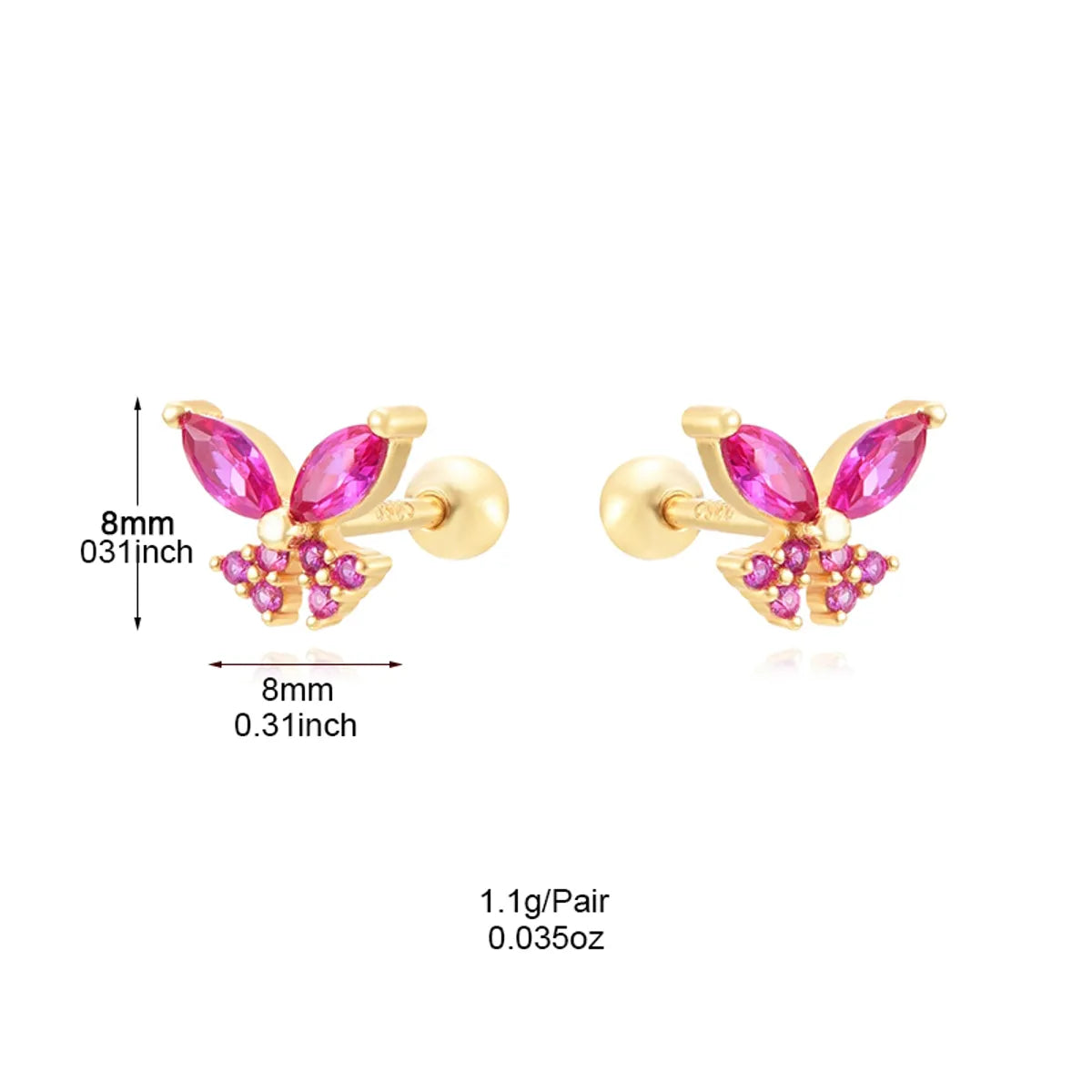 1 Pair Ins Style Fashion Heart Shape Butterfly Plating Inlay Copper Zircon Gold Plated Earrings