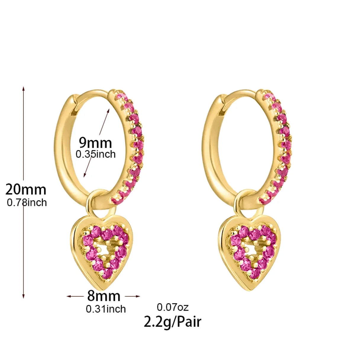 1 Pair Ins Style Fashion Heart Shape Butterfly Plating Inlay Copper Zircon Gold Plated Earrings