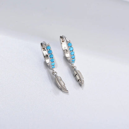 1 Pair Ins Style Feather Sterling Silver Inlay Turquoise Drop Earrings