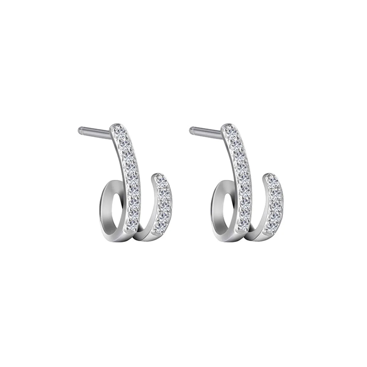 1 Pair Ins Style Geometric Sterling Silver Inlay Zircon Ear Studs