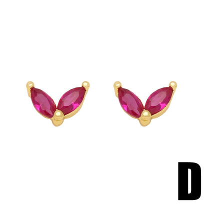 1 Pair Glam Heart Shape Bird Inlay Copper Color Zircon Ear Studs