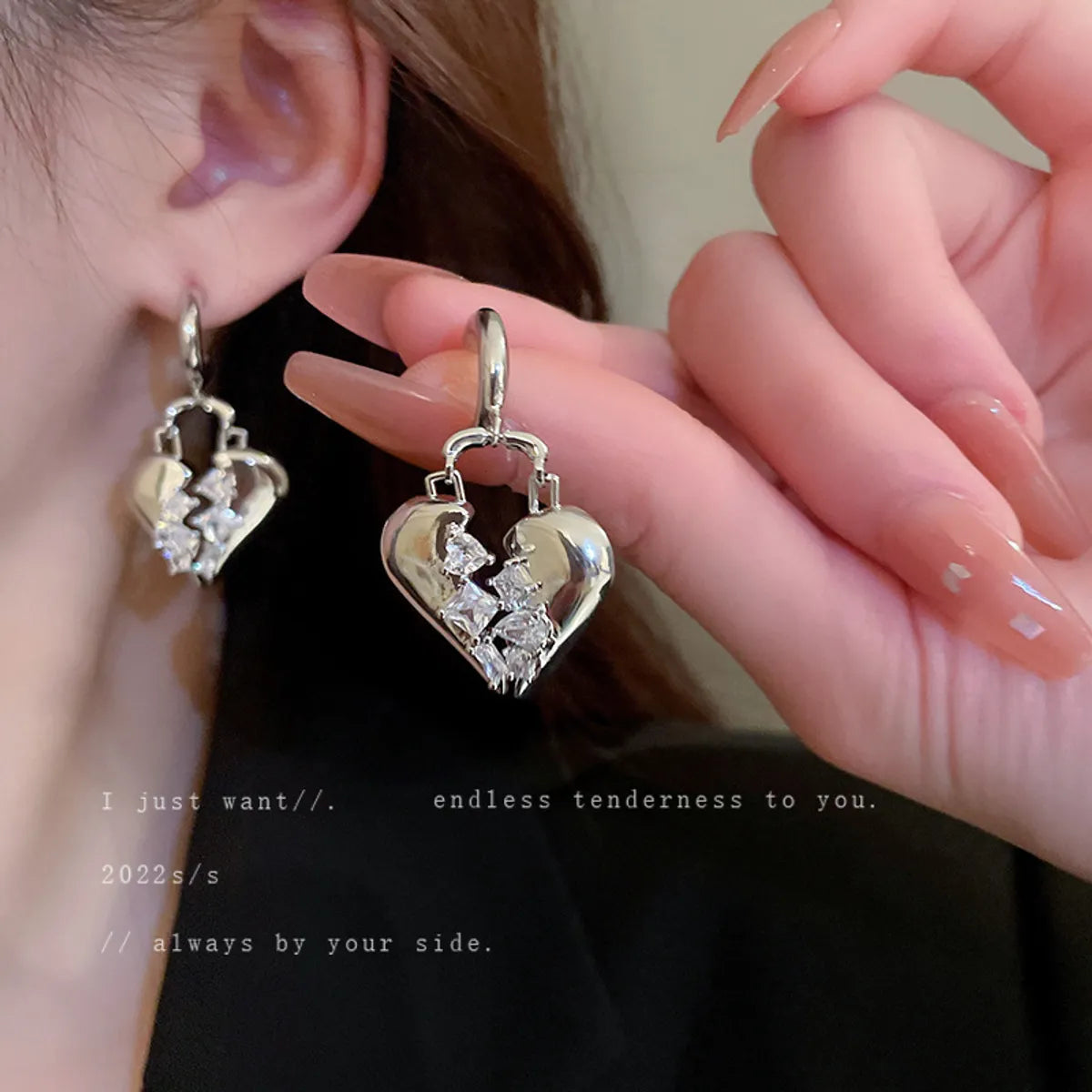 1 Pair Ins Style Heart Shape Flower Bow Knot Copper Plating Zircon Ear Studs