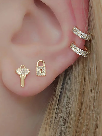 1 Pair Ins Style Lock Copper Inlay Zircon Ear Studs