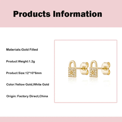 1 Pair Ins Style Lock Copper Inlay Zircon Ear Studs