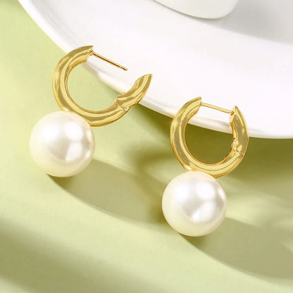 1 Pair Ins Style Modern Style Round Stainless Steel Copper Plating Inlay Artificial Pearls 18k Gold Plated Earrings