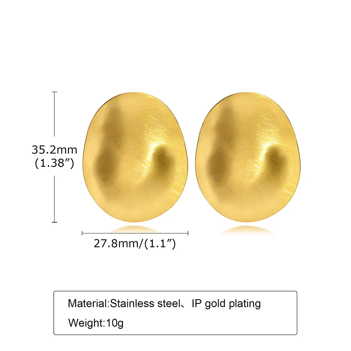 1 Pair Ins Style Oval Plating Stainless Steel 18k Gold Plated Ear Studs