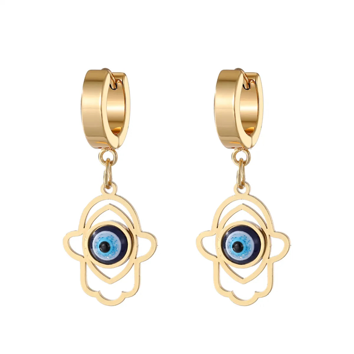 1 Pair INS Style Palm Eye Inlay 201 Stainless Steel Alloy Resin Drop Earrings