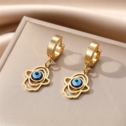 1 Pair INS Style Palm Eye Inlay 201 Stainless Steel Alloy Resin Drop Earrings