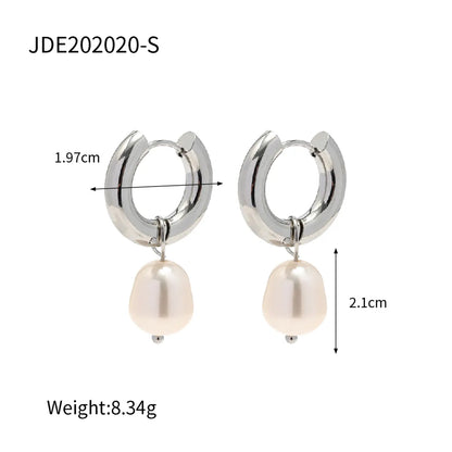 1 Pair INS Style Round Plating Inlay 304 Stainless Steel Pearl Earrings