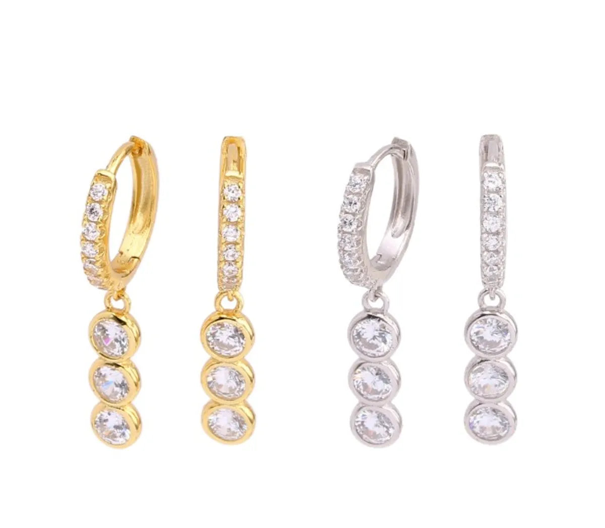 1 Pair Ins Style Round Sterling Silver Inlay Zircon White Gold Plated Gold Plated Drop Earrings