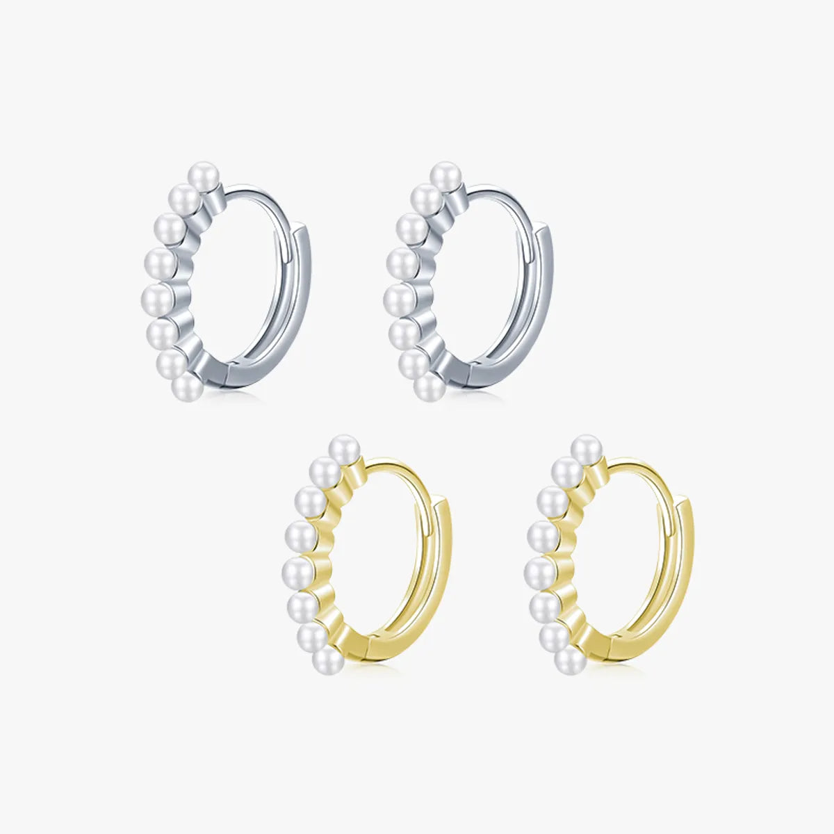 1 Pair Ins Style Round Sterling Silver Plating Inlay Artificial Pearls 14k Gold Plated Rhodium Plated Hoop Earrings