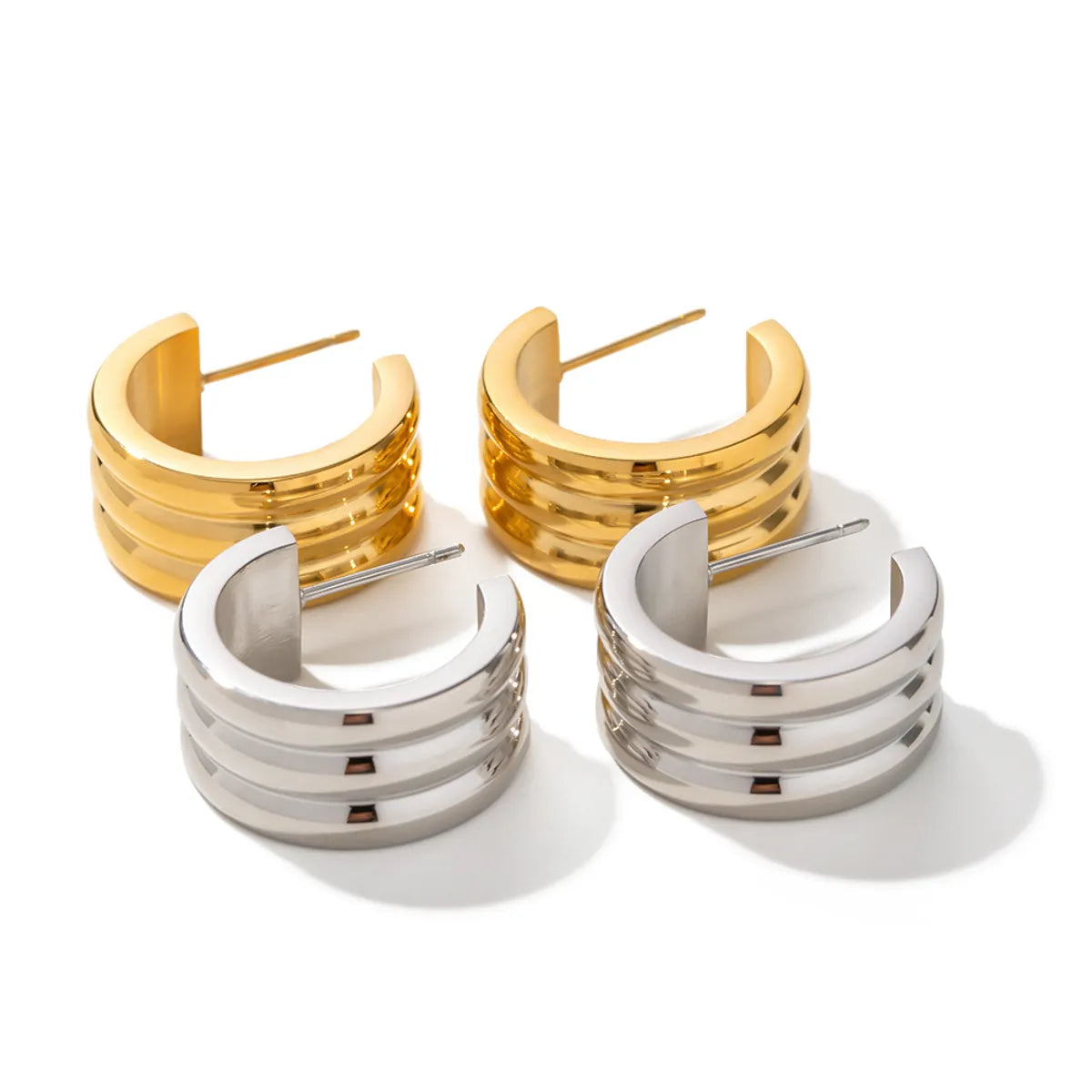 1 Pair Ins Style Simple Style C Shape Plating Stainless Steel 18k Gold Plated Ear Studs