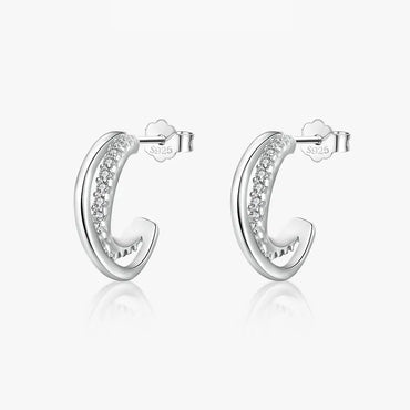 1 Pair Ins Style Simple Style C Shape Plating Inlay Sterling Silver Zircon Rhodium Plated Ear Studs