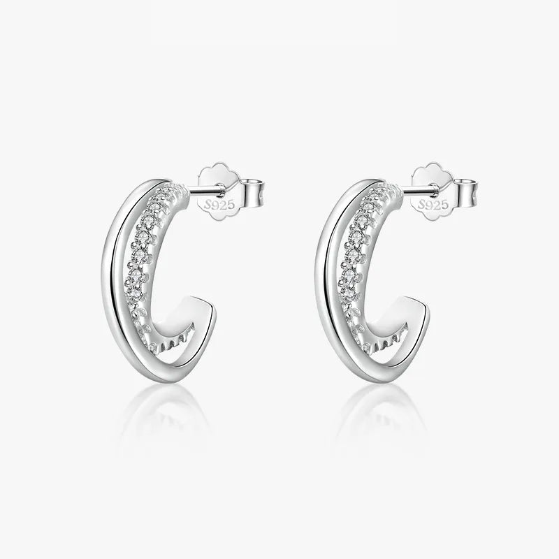 1 Pair Ins Style Simple Style C Shape Plating Inlay Sterling Silver Zircon Rhodium Plated Ear Studs