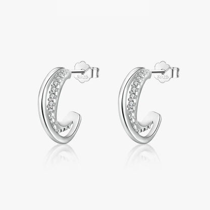 1 Pair Ins Style Simple Style C Shape Plating Inlay Sterling Silver Zircon Rhodium Plated Ear Studs