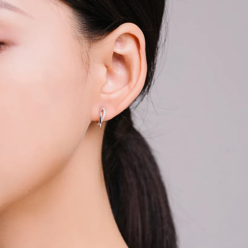 1 Pair Ins Style Simple Style C Shape Plating Inlay Sterling Silver Zircon Rhodium Plated Ear Studs