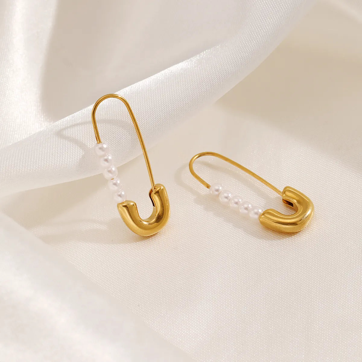 1 Pair Simple Style Paper Clip Pearl Plating Stainless Steel 18k Gold Plated Earrings