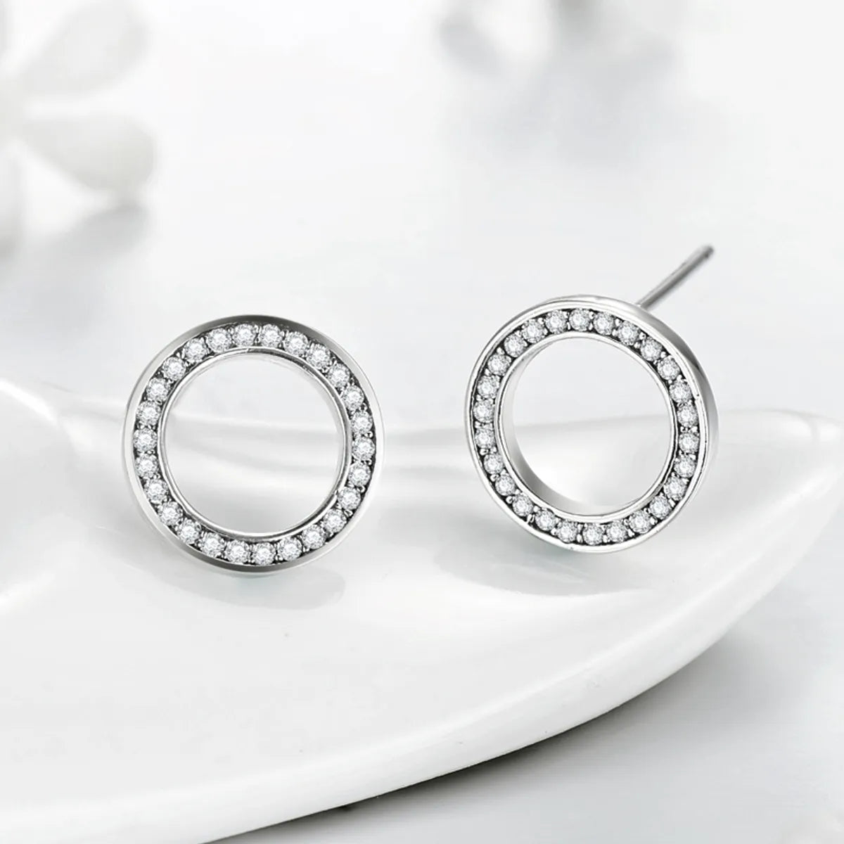 1 Pair Ins Style Simple Style Round Sterling Silver Inlay Zircon Rose Gold Plated Ear Studs