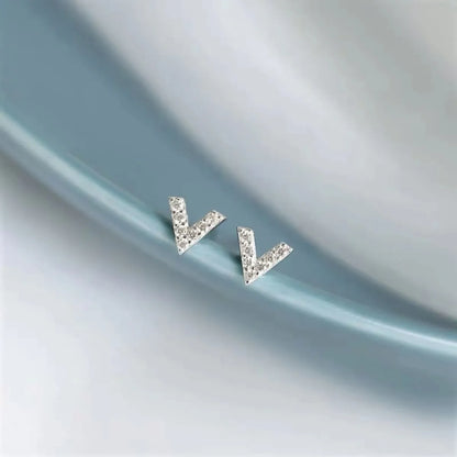 1 Pair Ins Style Simple Style V Shape Sterling Silver Handmade Inlay Zircon Ear Studs