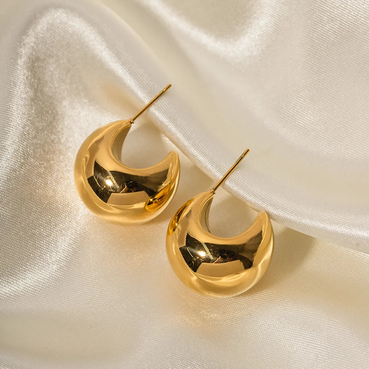 1 Pair Ins Style Streetwear C Shape Plating Stainless Steel 18k Gold Plated Ear Studs