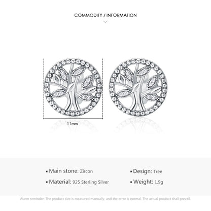 1 Pair Ins Style Tree Of Life Sterling Silver Inlay Zircon Silver Plated Ear Studs