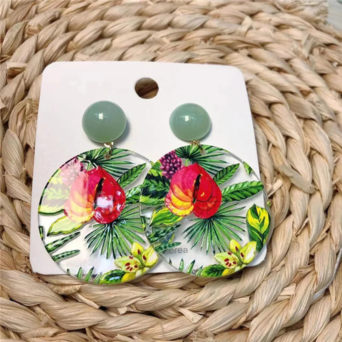 1 Pair Japanese Style Leaf Flower Enamel Arylic Drop Earrings