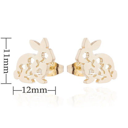 1 Pair Japanese Style Rabbit Animal Plating 304 Stainless Steel 18K Gold Plated Ear Studs