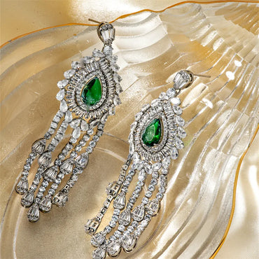 1 Pair Japanese Style Simple Style Shiny Water Droplets Tassel Inlay Copper Zircon Rhodium Plated Drop Earrings