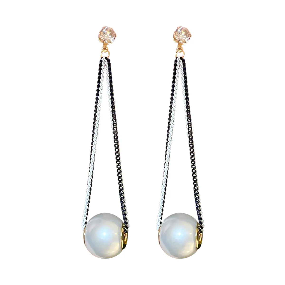 1 Pair Korean Style Chain Plating Artificial Pearl Copper Silver Plated Drop Earrings