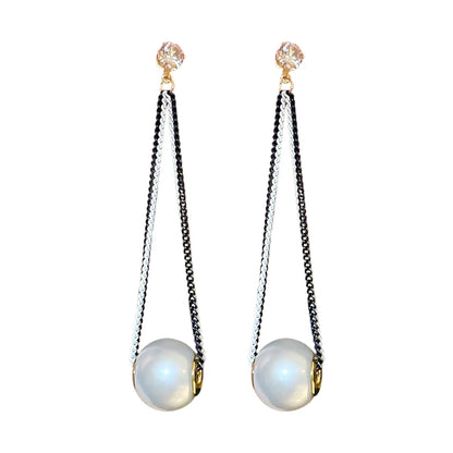 1 Pair Korean Style Chain Plating Artificial Pearl Copper Silver Plated Drop Earrings