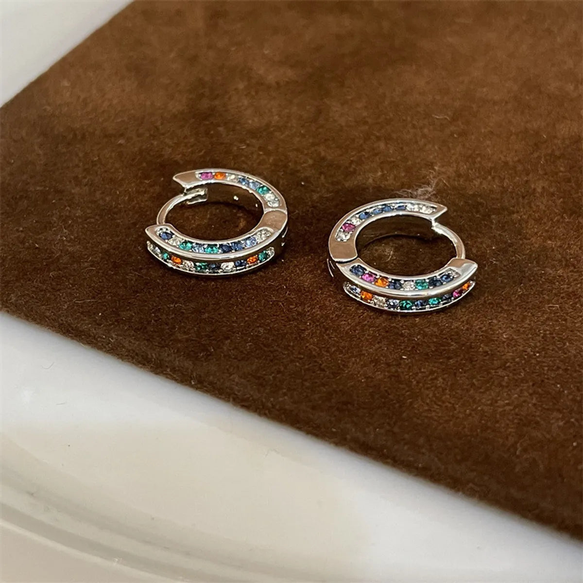 1 Pair Korean Style Circle Plating Inlay Copper Zircon Silver Plated Hoop Earrings